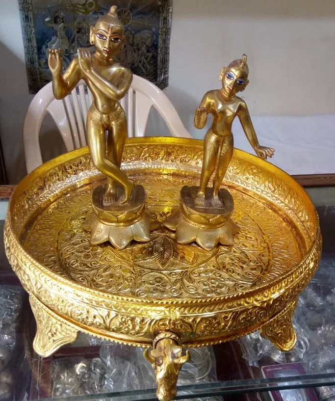 15 inches Big Size Gold plated Snan Patra with Gomukh Outlet for Abishekam of idols  ( 15 inches )-POSH001SPF