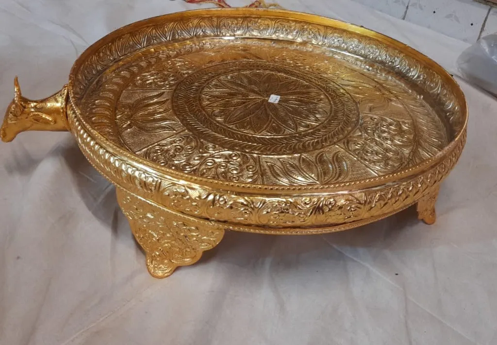 15 inches Big Size Gold plated Snan Patra with Gomukh Outlet for Abishekam of idols  ( 15 inches )-POSH001SPF