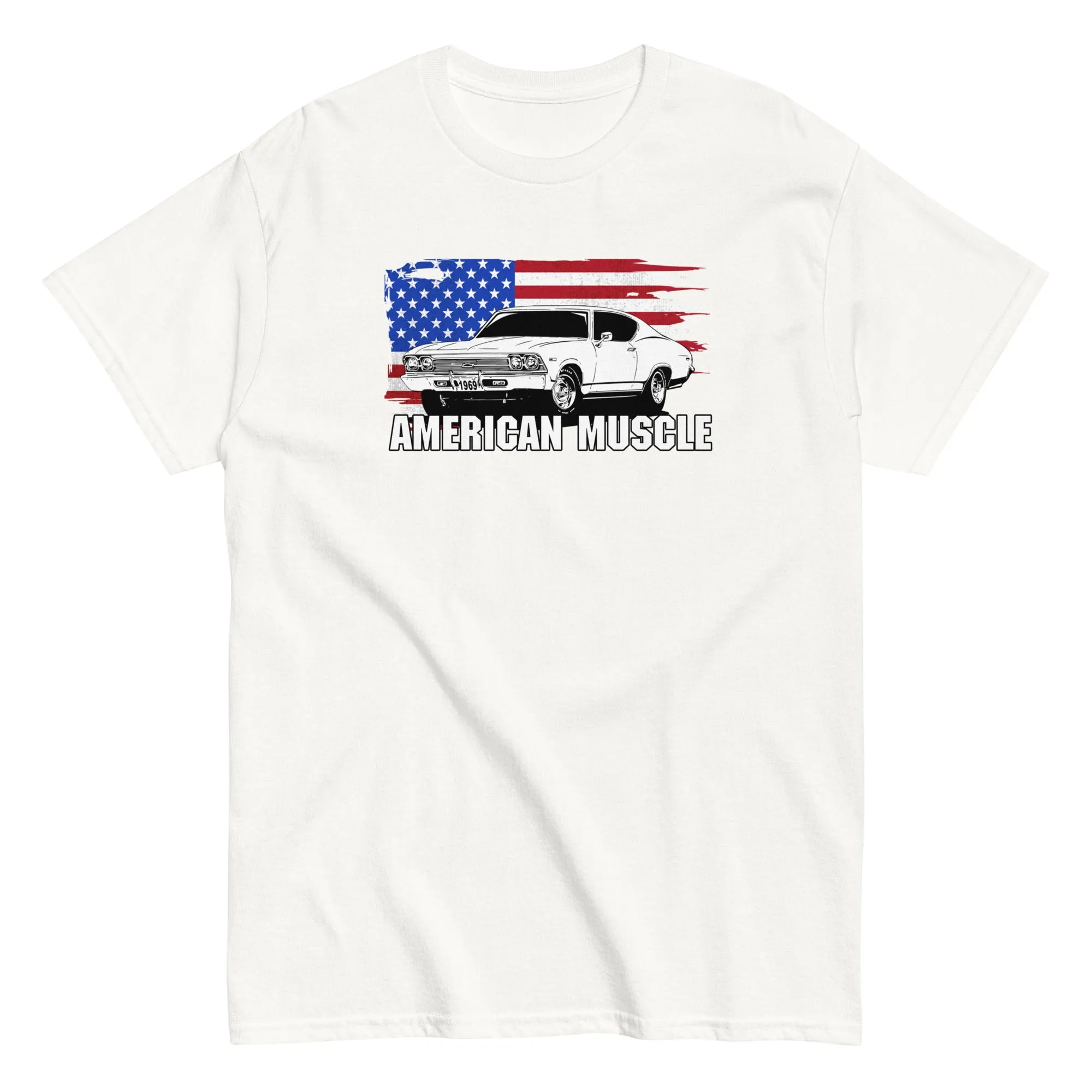 1969 Chevelle Car T-Shirt American Muscle With American Flag