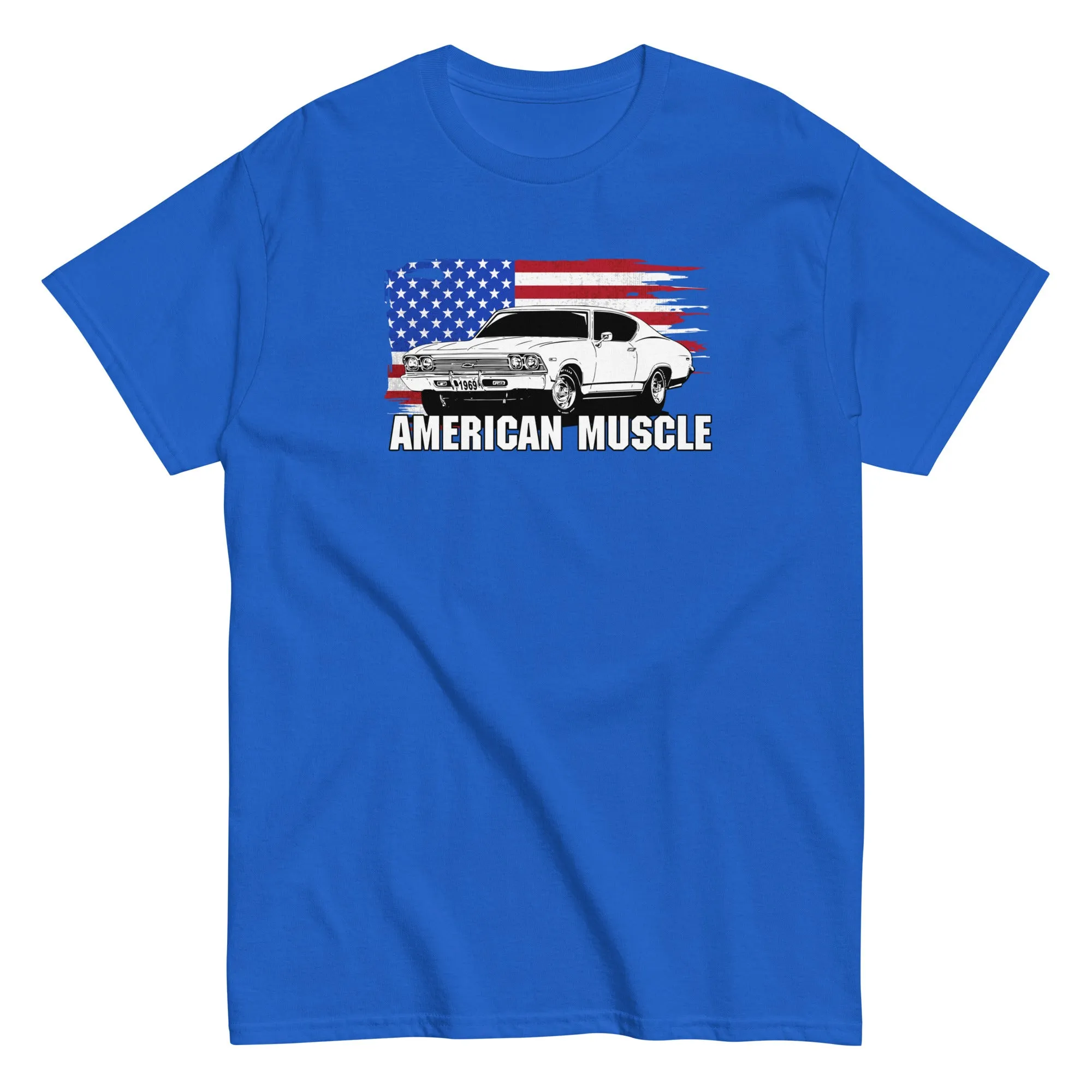 1969 Chevelle Car T-Shirt American Muscle With American Flag