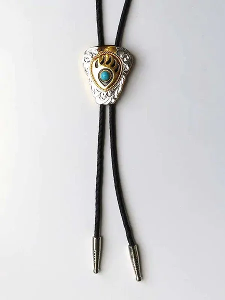 22281 Bear Paw Silver & Gold Bolo w/Turquoise Stone