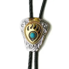 22281 Bear Paw Silver & Gold Bolo w/Turquoise Stone