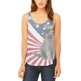 4th Of July Meowica America Patriot Cat Juniors Flowy Side Slit Tank Top