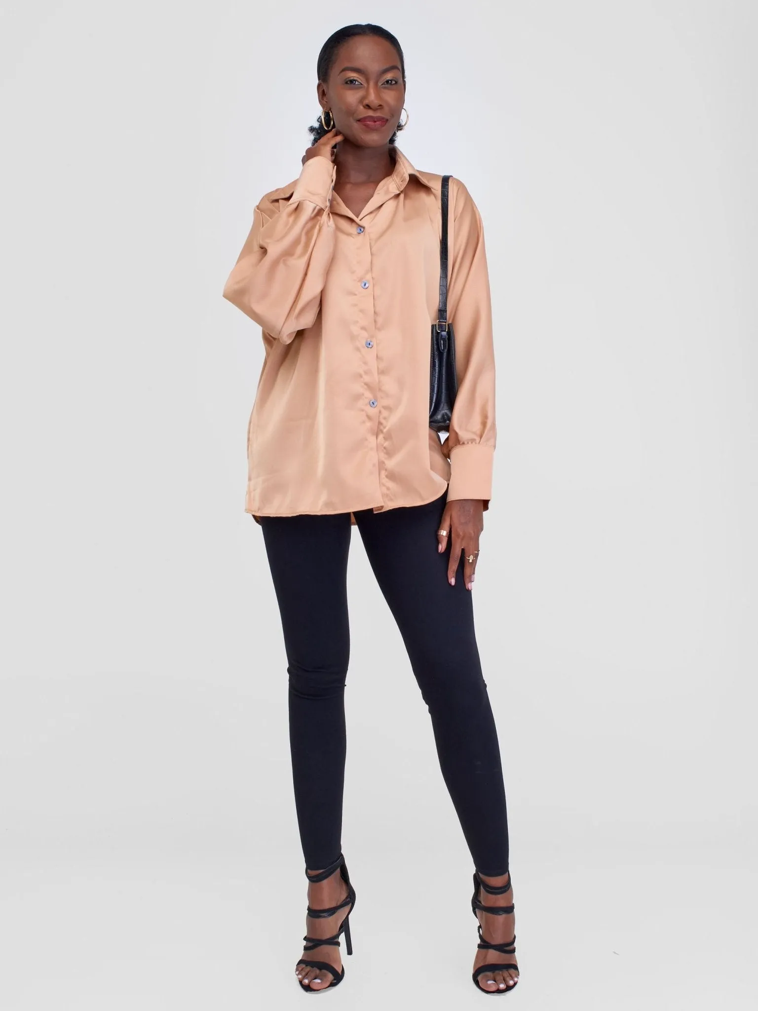 Alara Satin Button Up Blouse - Champagne