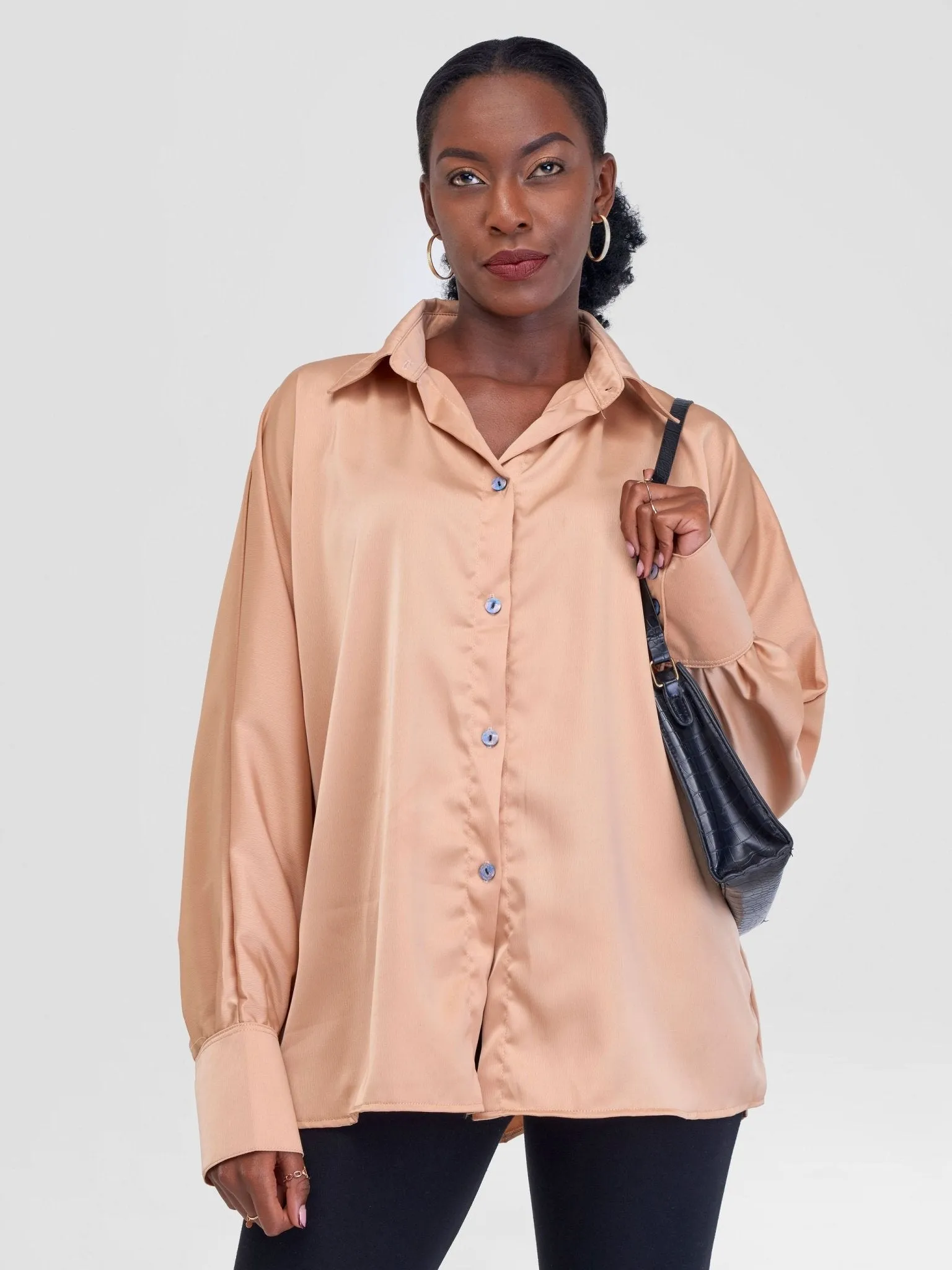 Alara Satin Button Up Blouse - Champagne