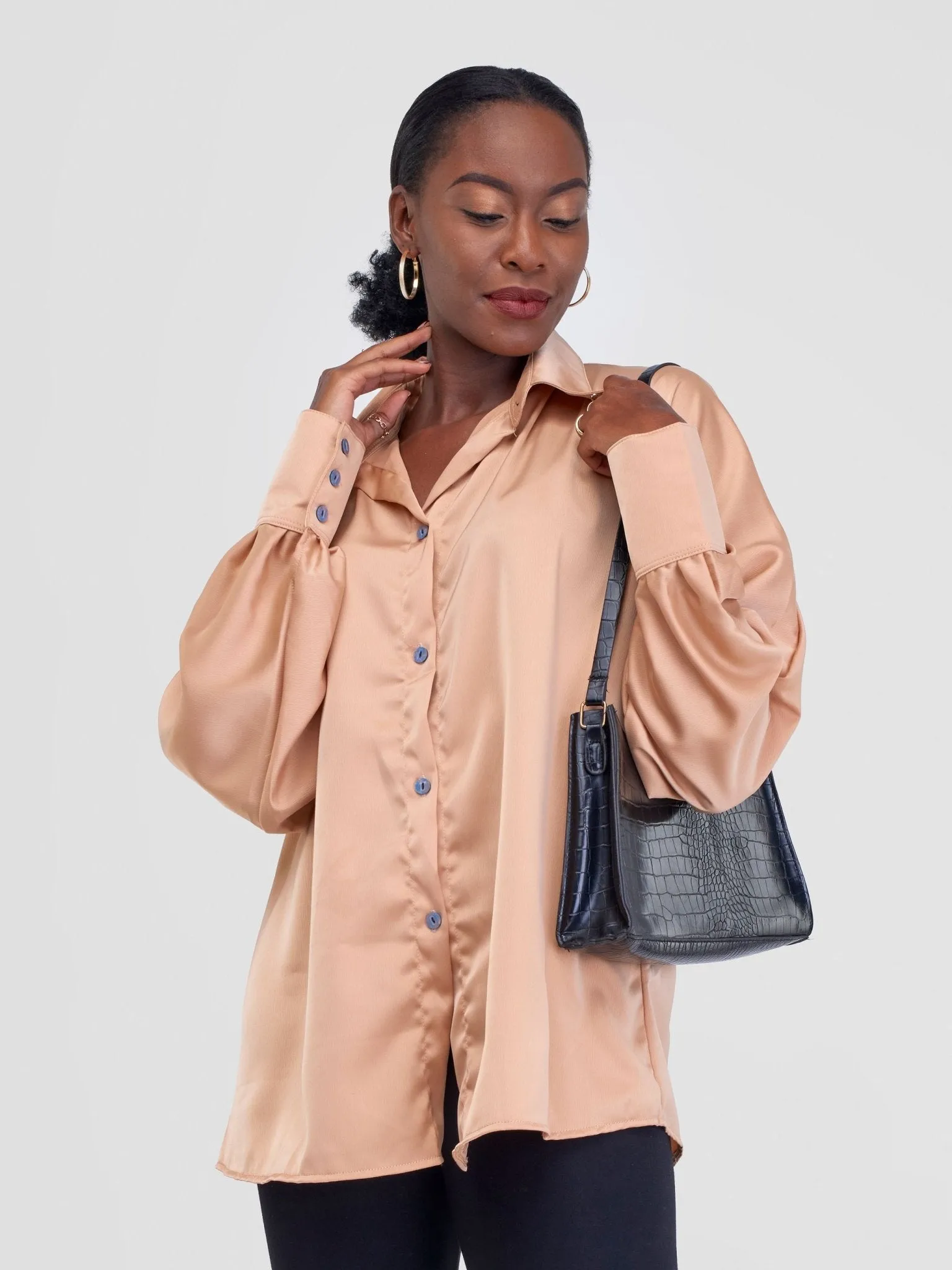 Alara Satin Button Up Blouse - Champagne