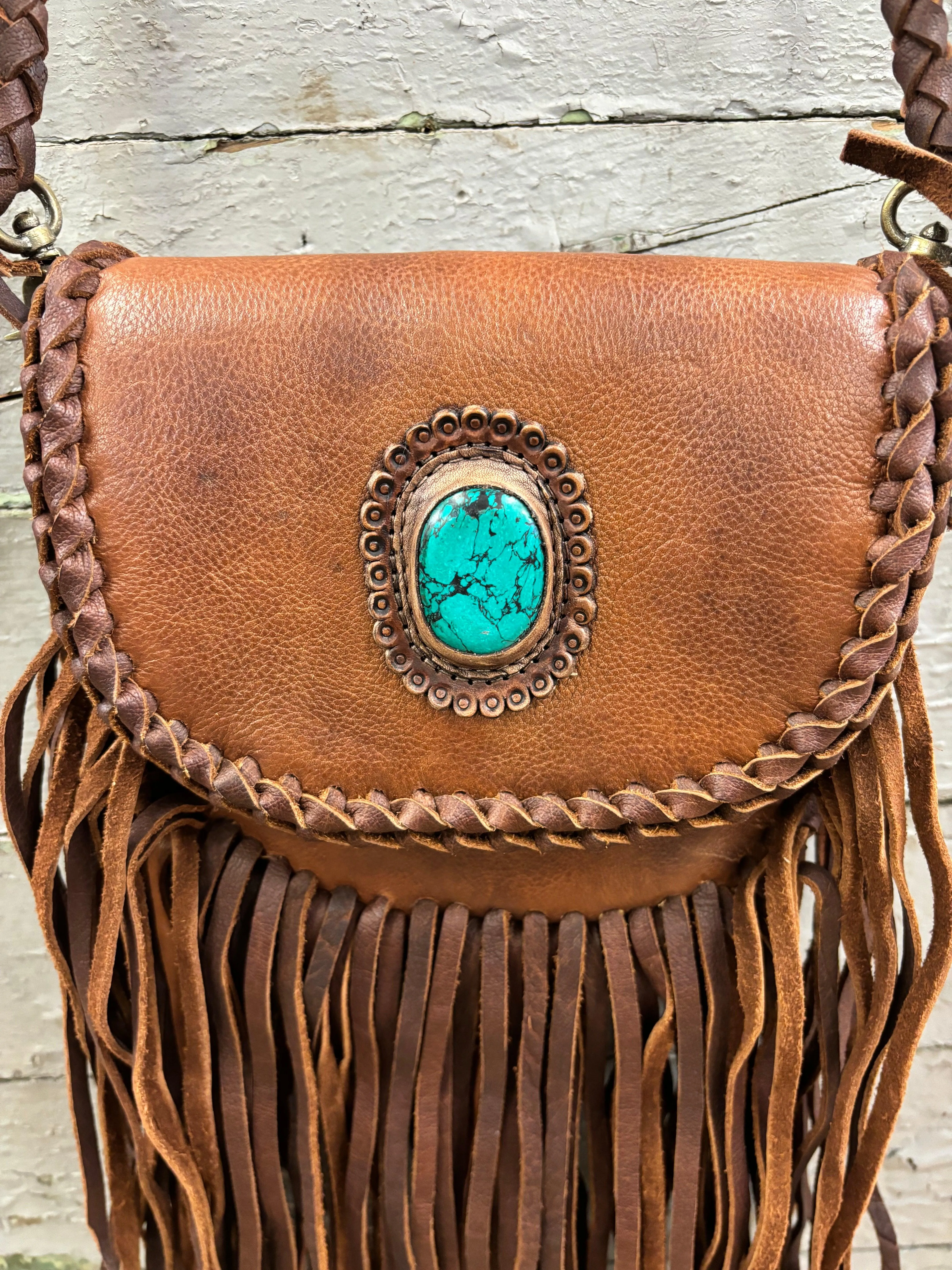 American Darling Genuine Leather Braid & Fringe Crossbody Purse ADBGM338D