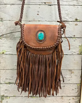 American Darling Genuine Leather Braid & Fringe Crossbody Purse ADBGM338D