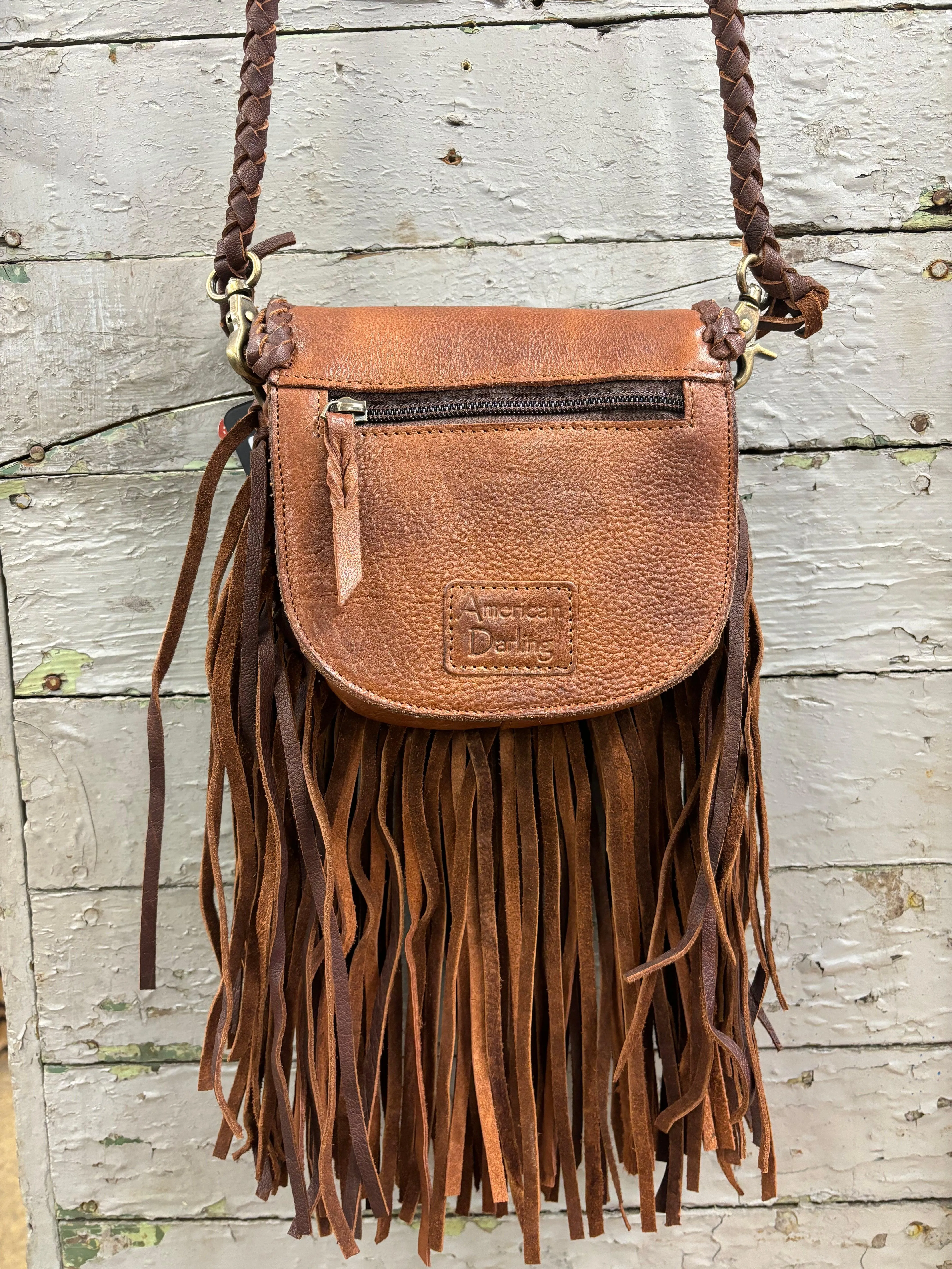 American Darling Genuine Leather Braid & Fringe Crossbody Purse ADBGM338D