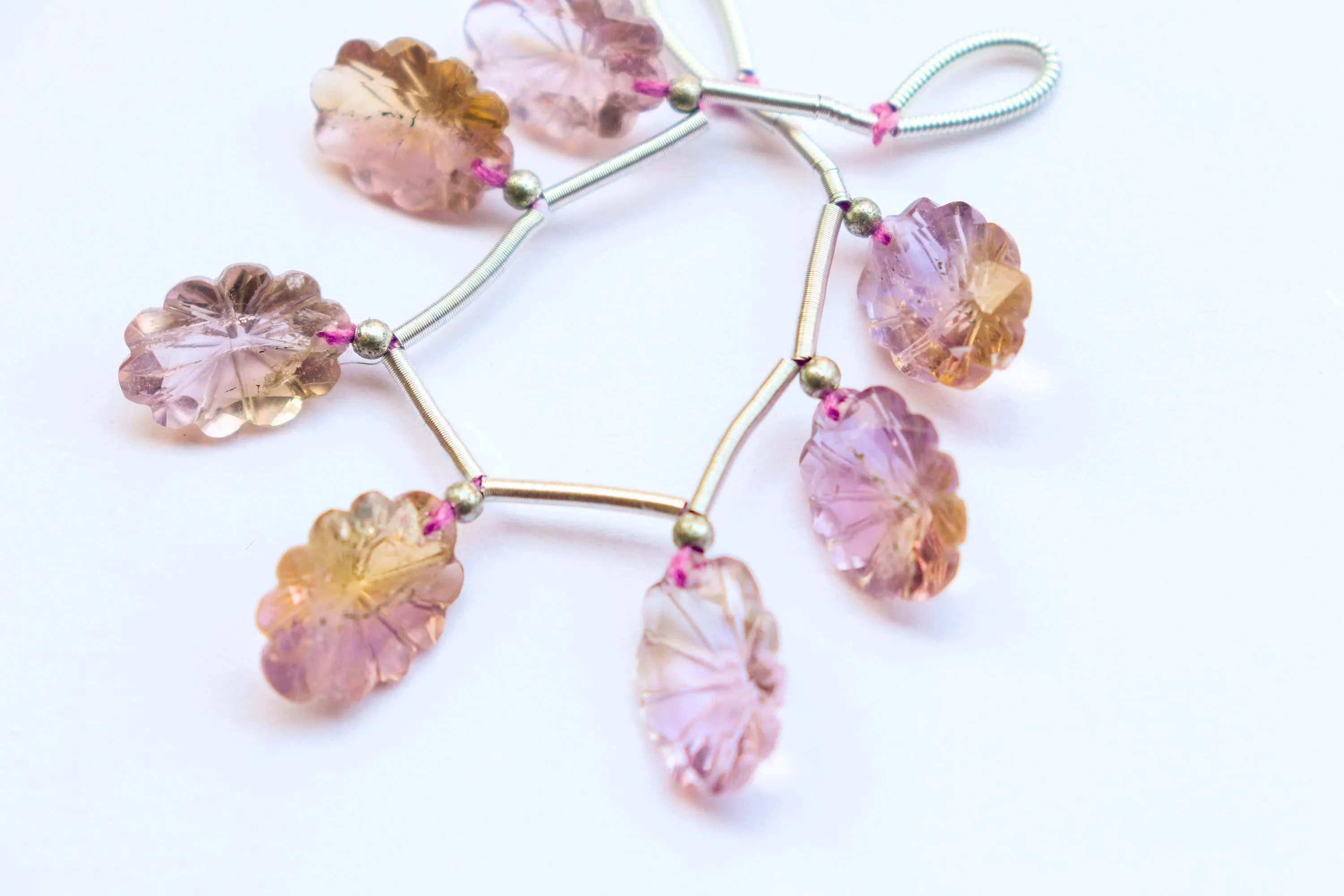 Ametrine Flower Cut carved beads