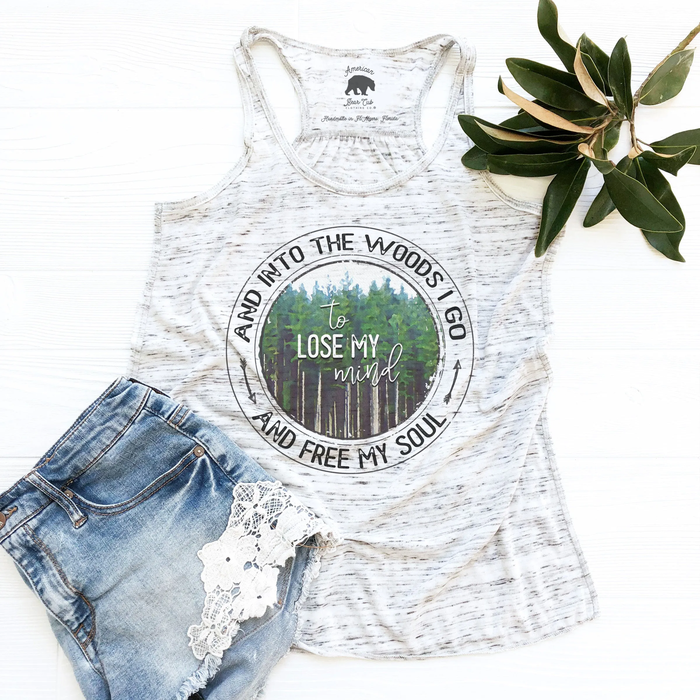 And Into the Woods I Go to Lose My Mind and Free My Soul flowy racerback tank top