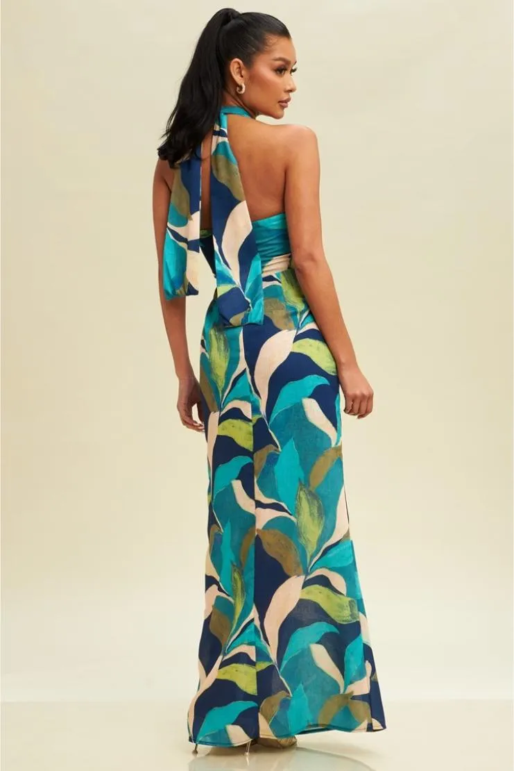 Aura Halter Linen Maxi Dress - Navy