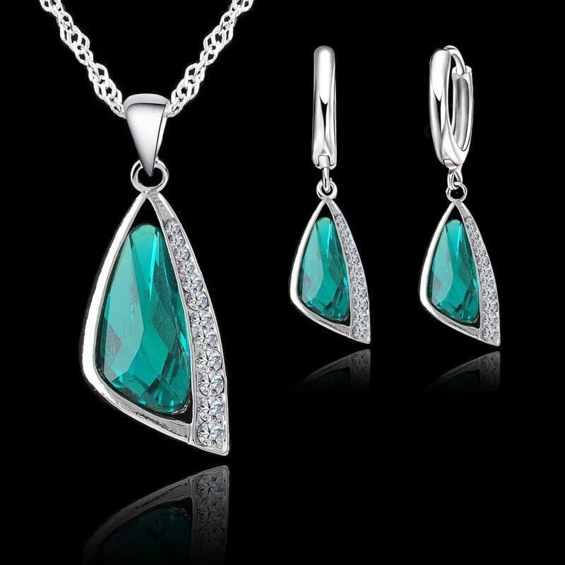 Austrian Crystal Rhinestone Jewelry Set - 925 Sterling Silver