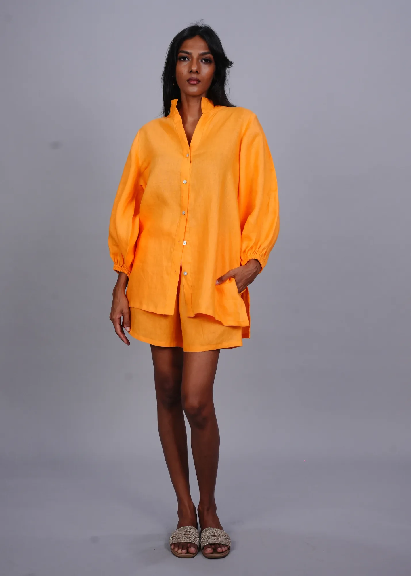 Balloon Sleeve Top - Mango Linen