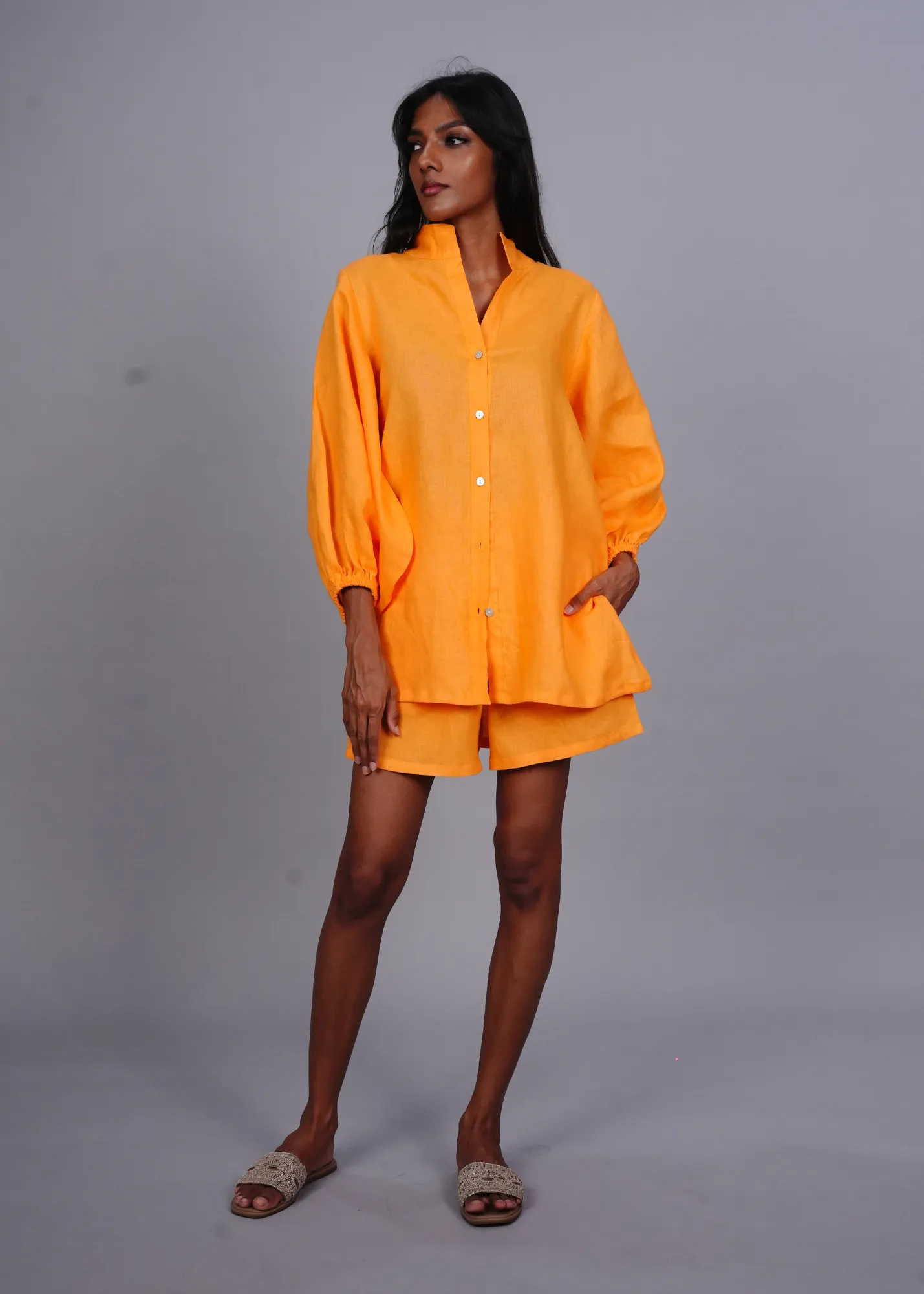 Balloon Sleeve Top - Mango Linen