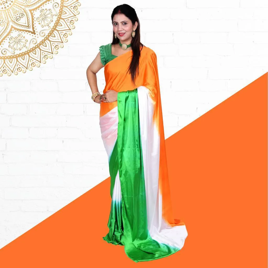 Beautiful Festival Satin Tiranga Saree