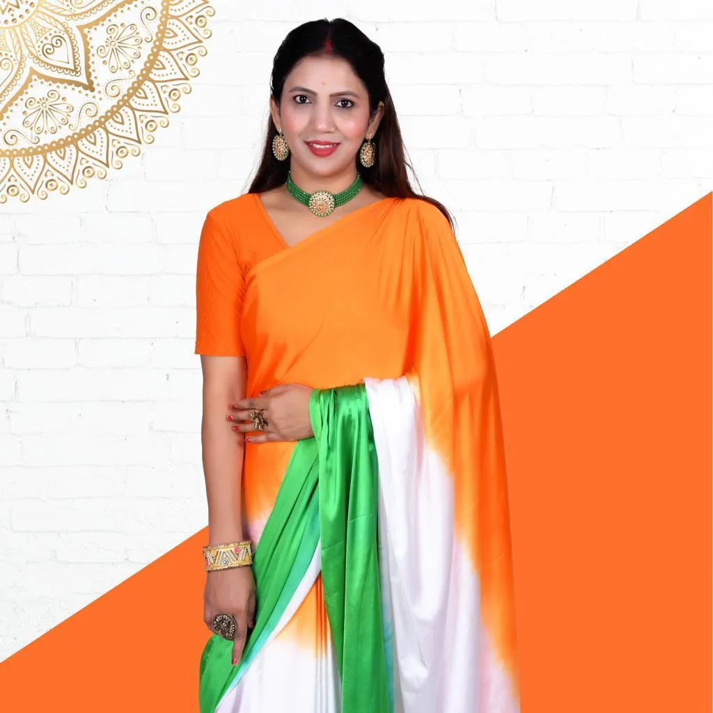 Beautiful Festival Satin Tiranga Saree