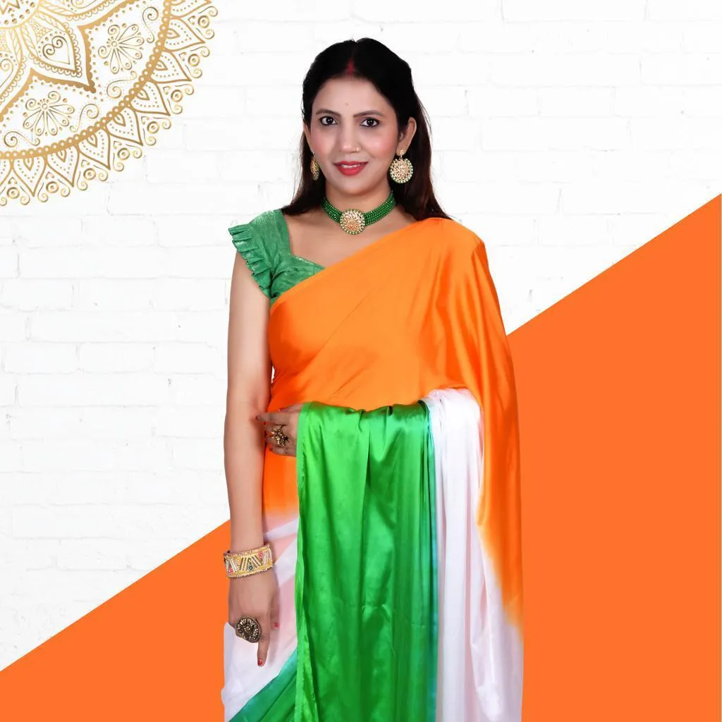 Beautiful Festival Satin Tiranga Saree