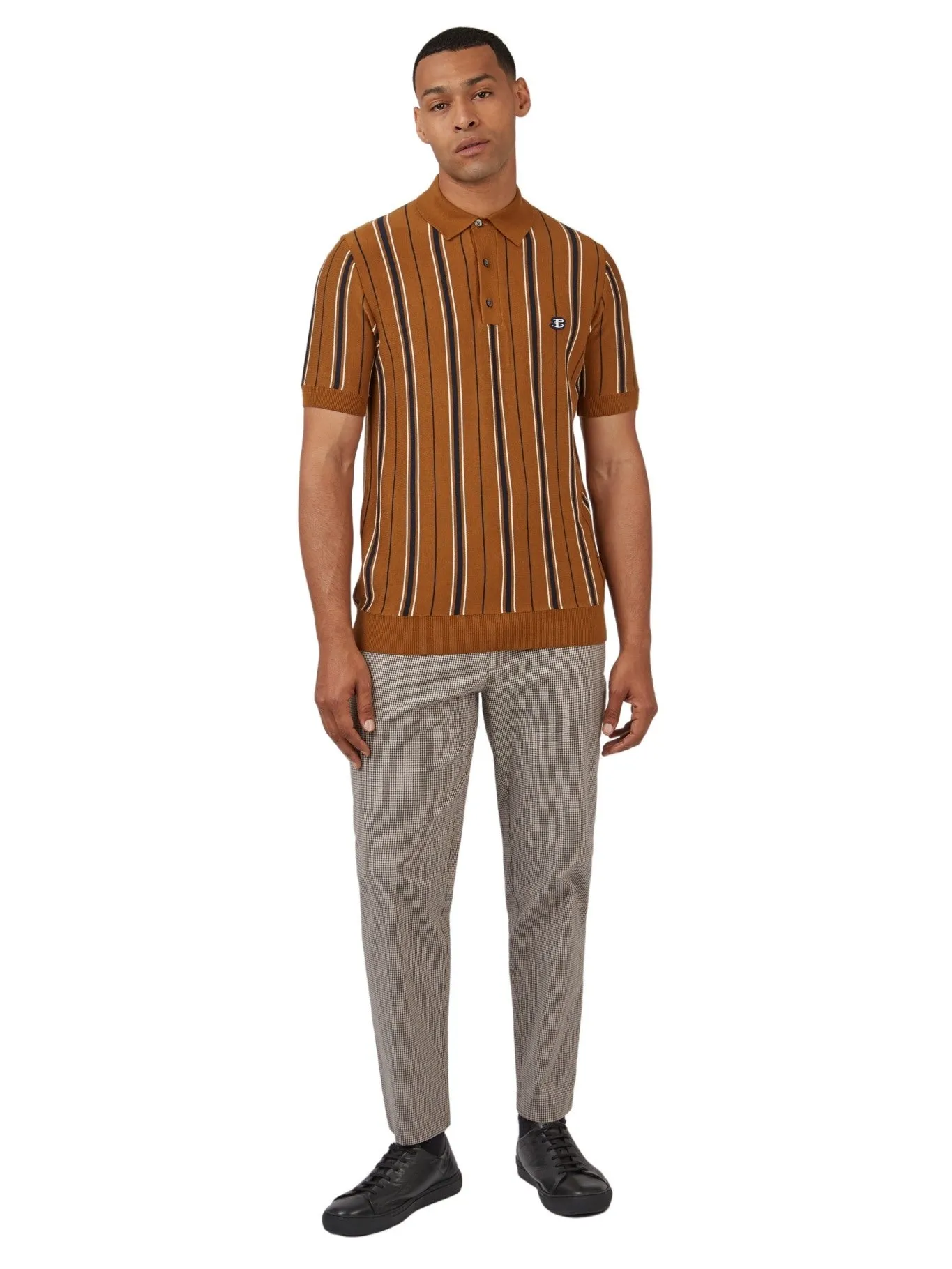 Ben Sherman Mens All Over Stripe Knit Polo Shirt