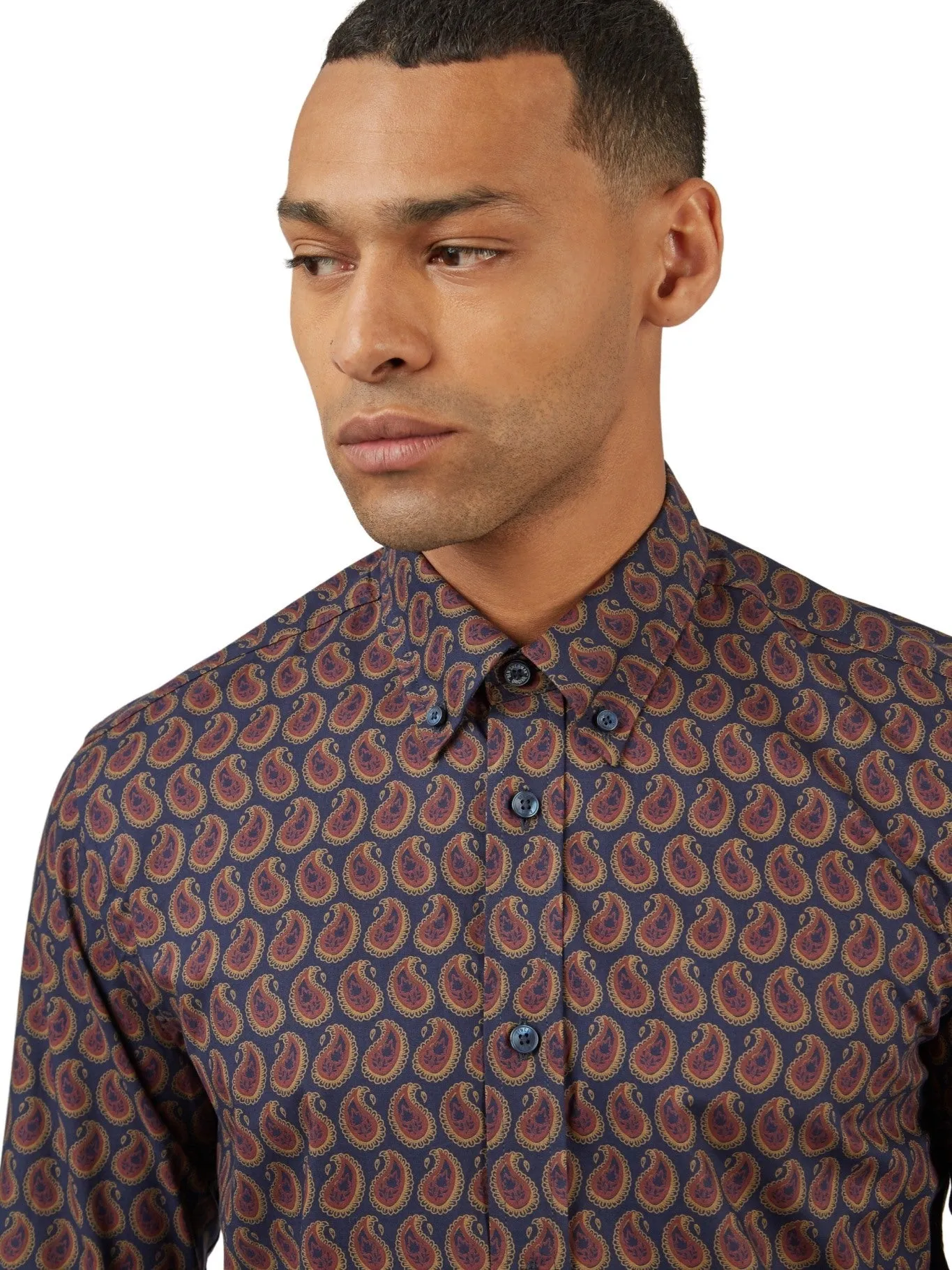 Ben Sherman Mens Paisley Print Shirt Long Sleeve