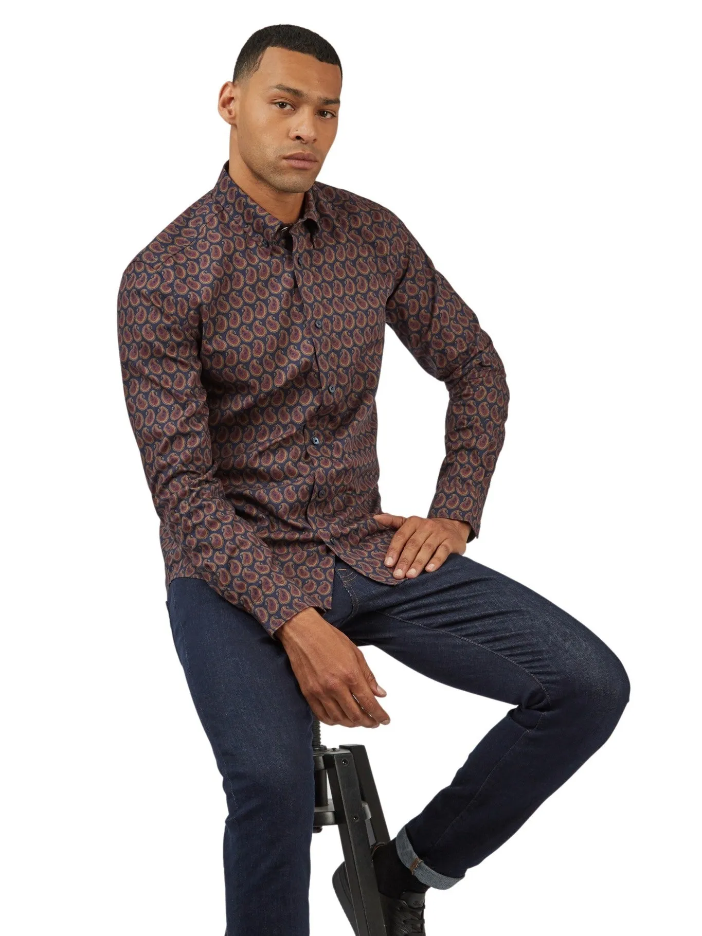 Ben Sherman Mens Paisley Print Shirt Long Sleeve