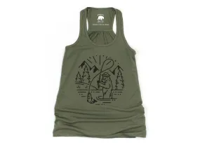 Bigfoot Fishing flowy racerback tank tops - light or dark artwork