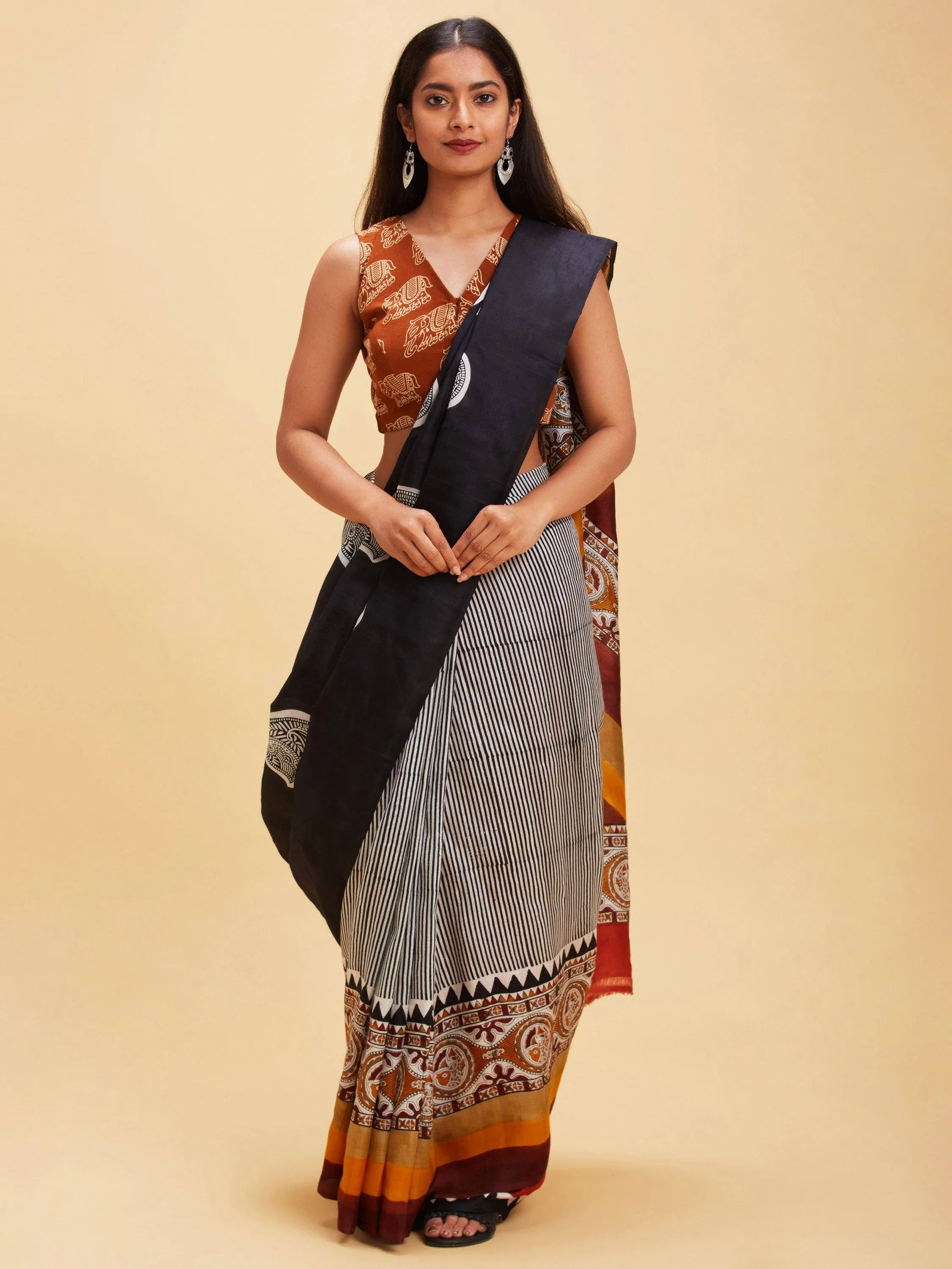 Black Mango Motif Pure Silk Saree