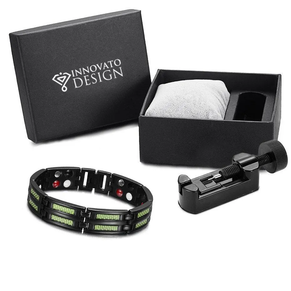 Black Titanium Magnetic Carbon 4 Elements Carbon Fiber Bracelet