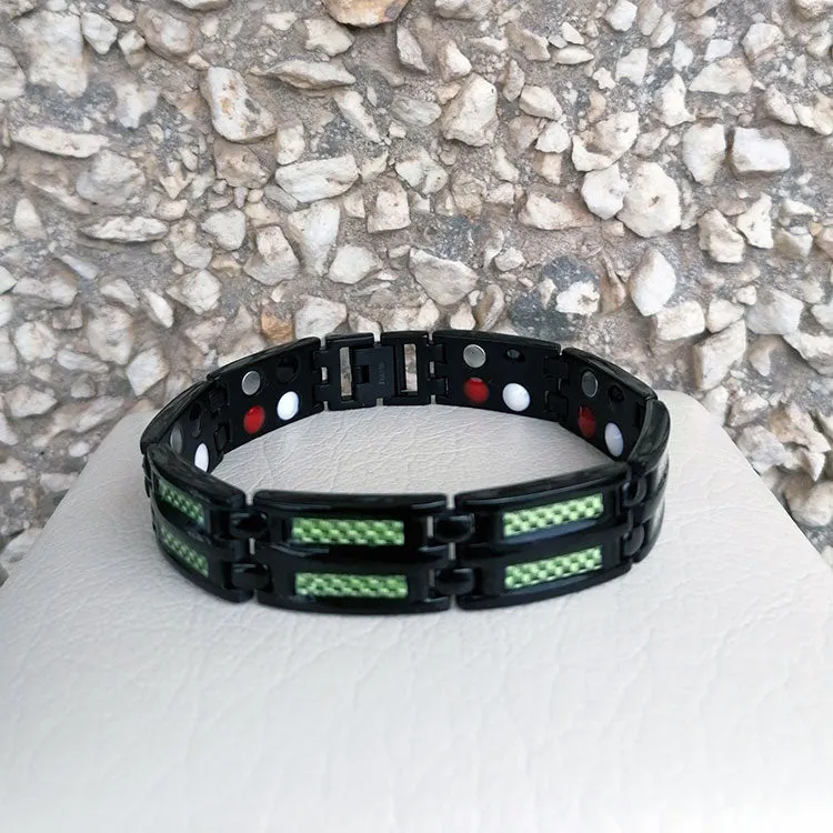 Black Titanium Magnetic Carbon 4 Elements Carbon Fiber Bracelet