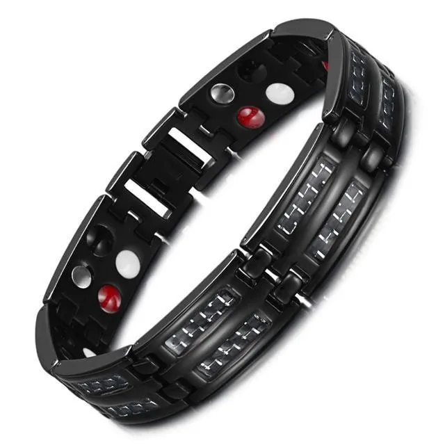 Black Titanium Magnetic Carbon 4 Elements Carbon Fiber Bracelet