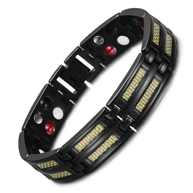 Black Titanium Magnetic Carbon 4 Elements Carbon Fiber Bracelet