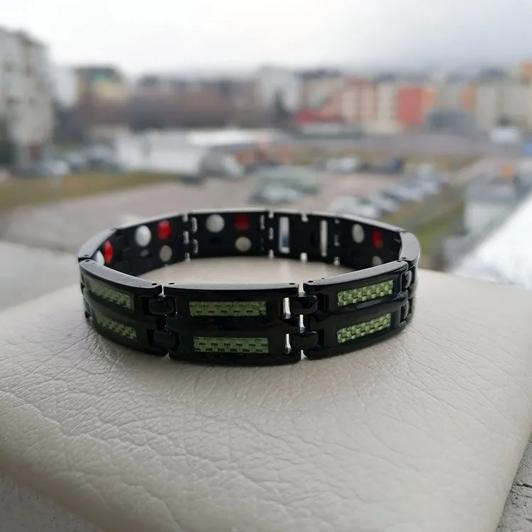 Black Titanium Magnetic Carbon 4 Elements Carbon Fiber Bracelet