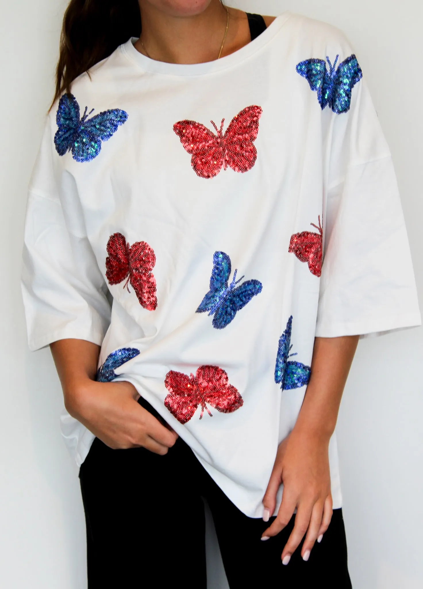 Butterfly Sequin Oversized Tee