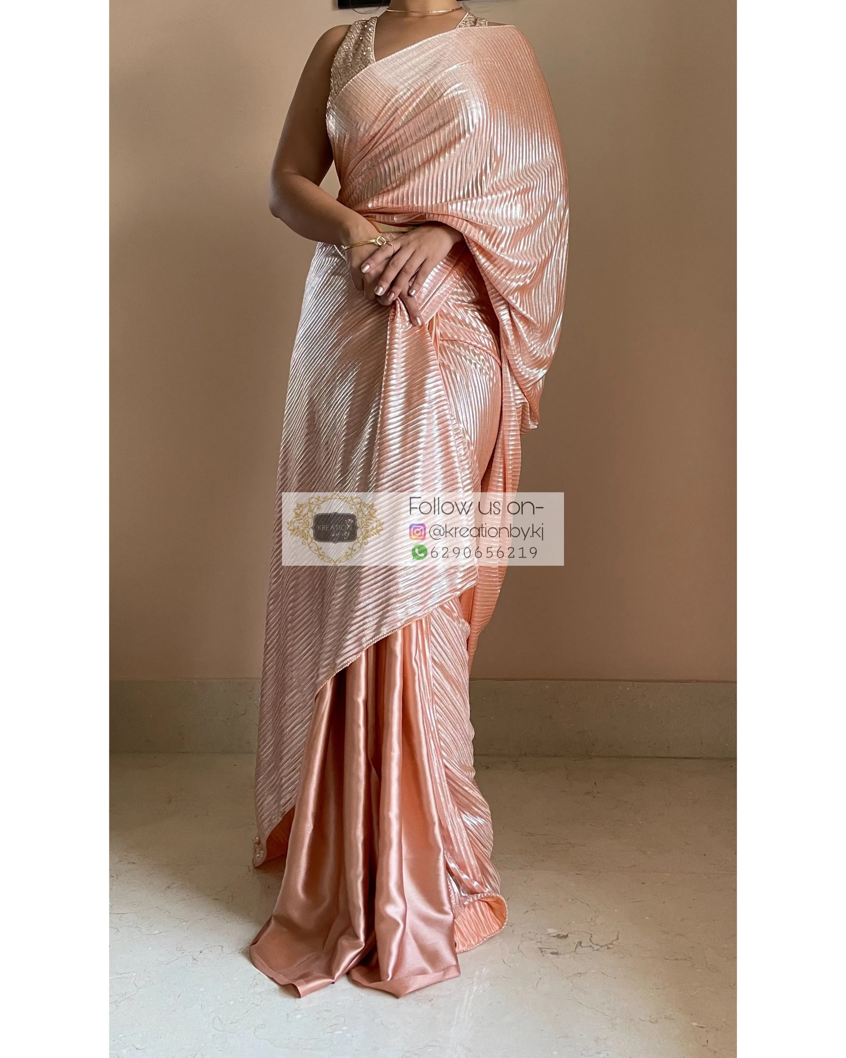 Caramel Satin Pleated Saree