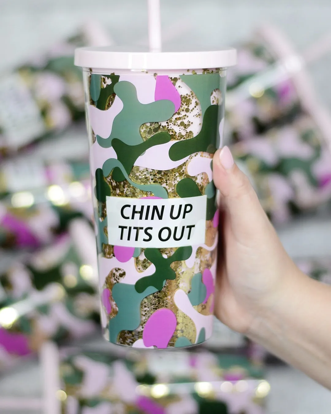 Chin Up Tits Out Glitter Tumbler