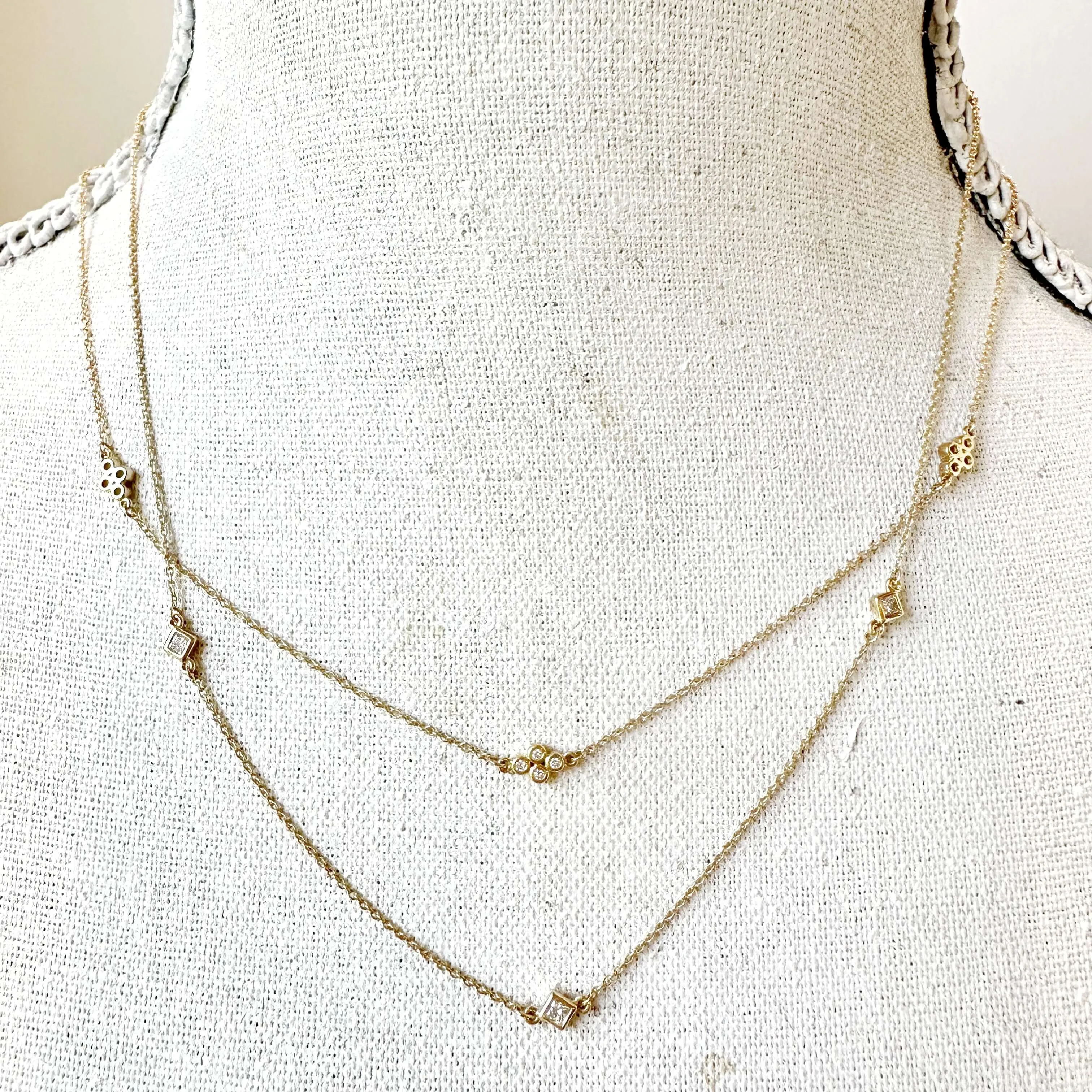 Classic everyday 3 station diamond layering necklace