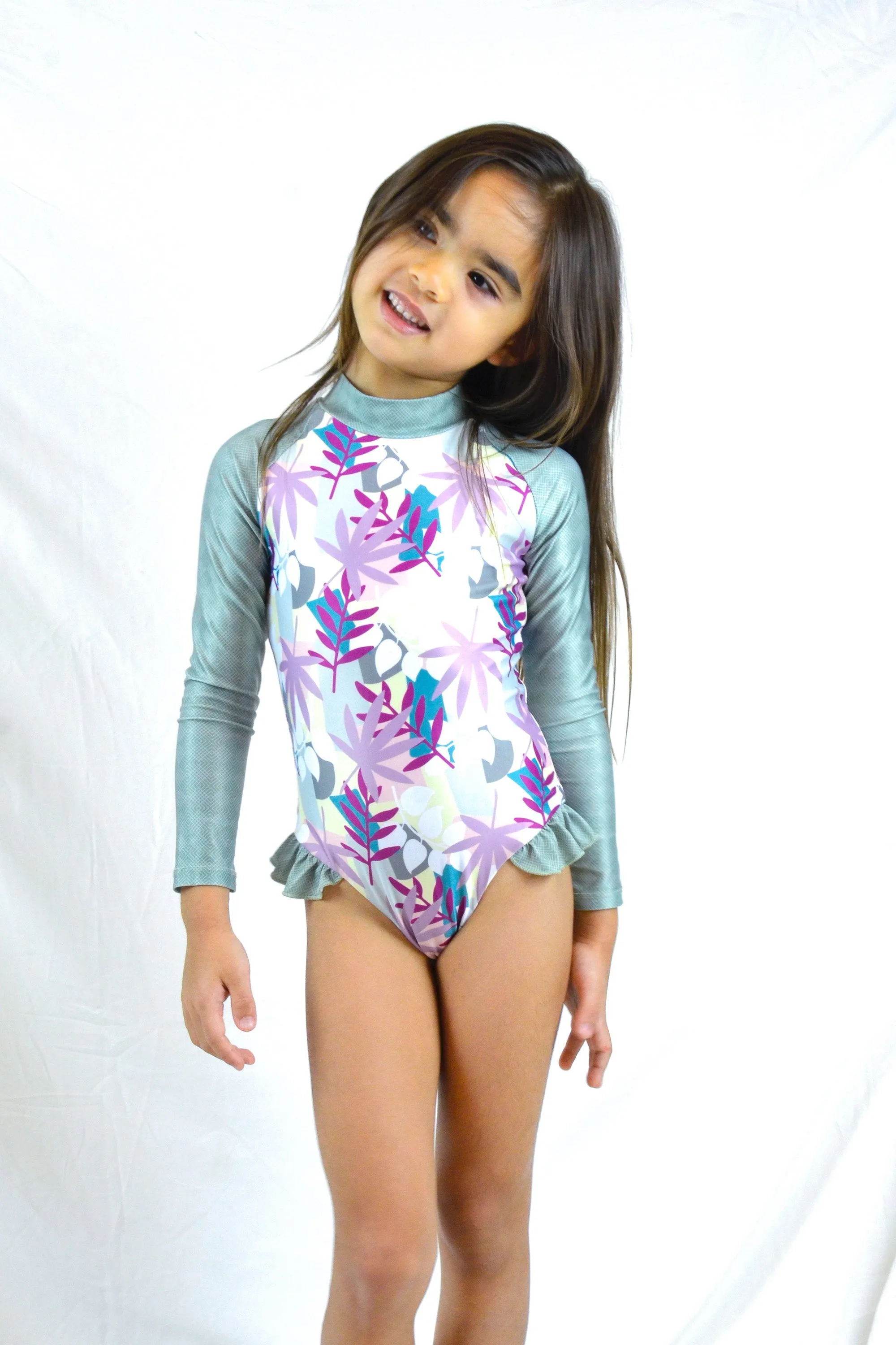 Coral Girls' Long Sleeve Swimsuit