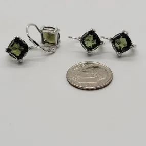 Earrings, Moldavite Square Faceted