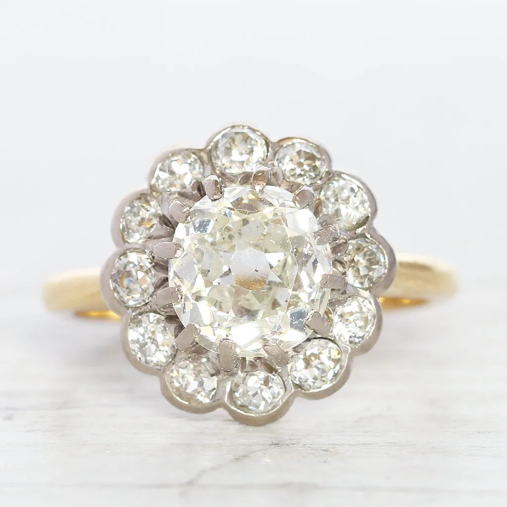 Edwardian 2.40 Carat Old Mine Cut Diamond Cluster