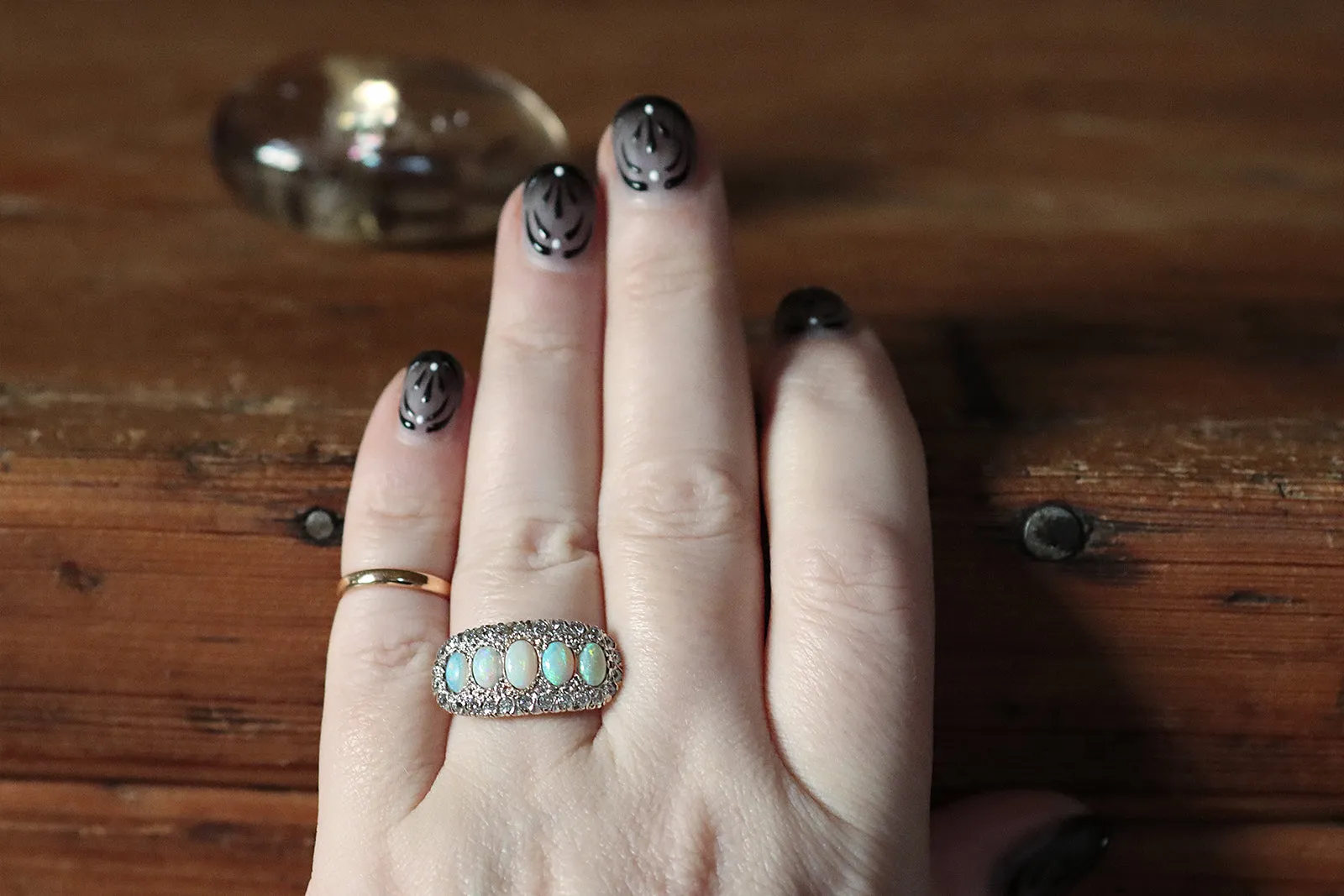 Edwardian Five Opal & Diamond Cluster Ring