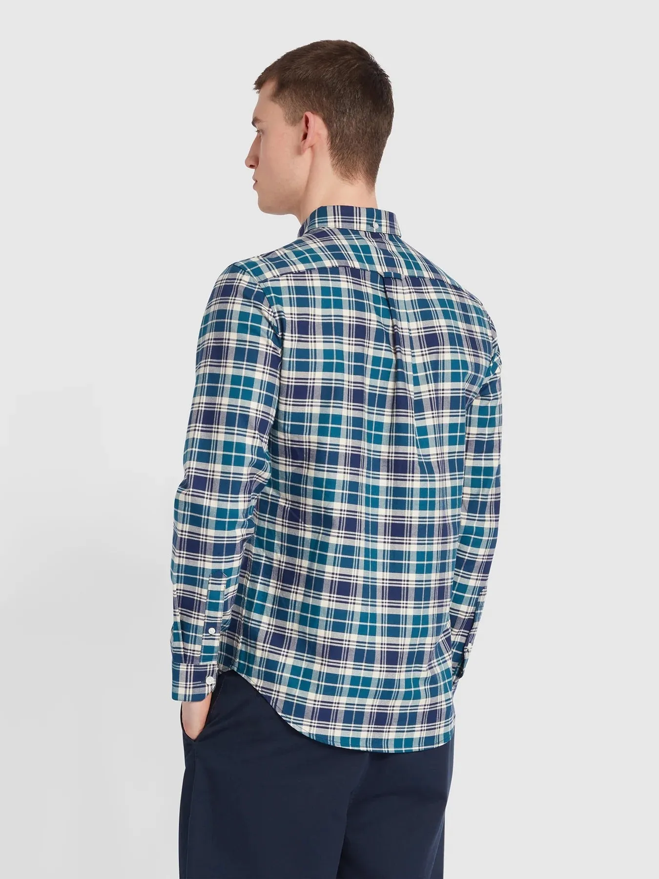 Farah Mens 'Brewer Check' Slim Fit Tartan Oxford Shirt. Long Sleeved