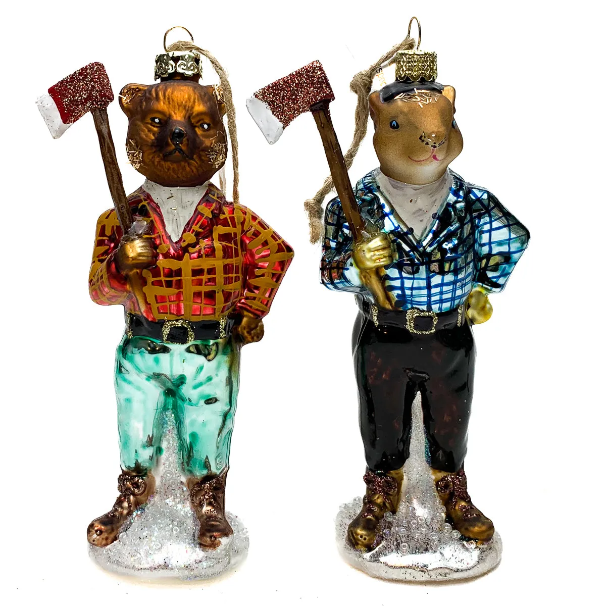 Forest Friends Burly Lumberjacks Ornaments - Bear or Squirrel