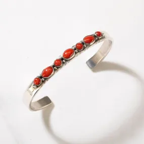 Gabriel Yazzie Red Coral Navajo USA Native American Made 925 Sterling Silver Cuff