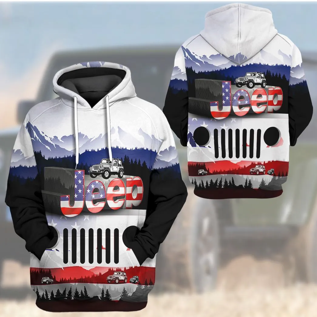 Gearhuman 3D Jeep American Flag Tshirt Hoodie Apparel