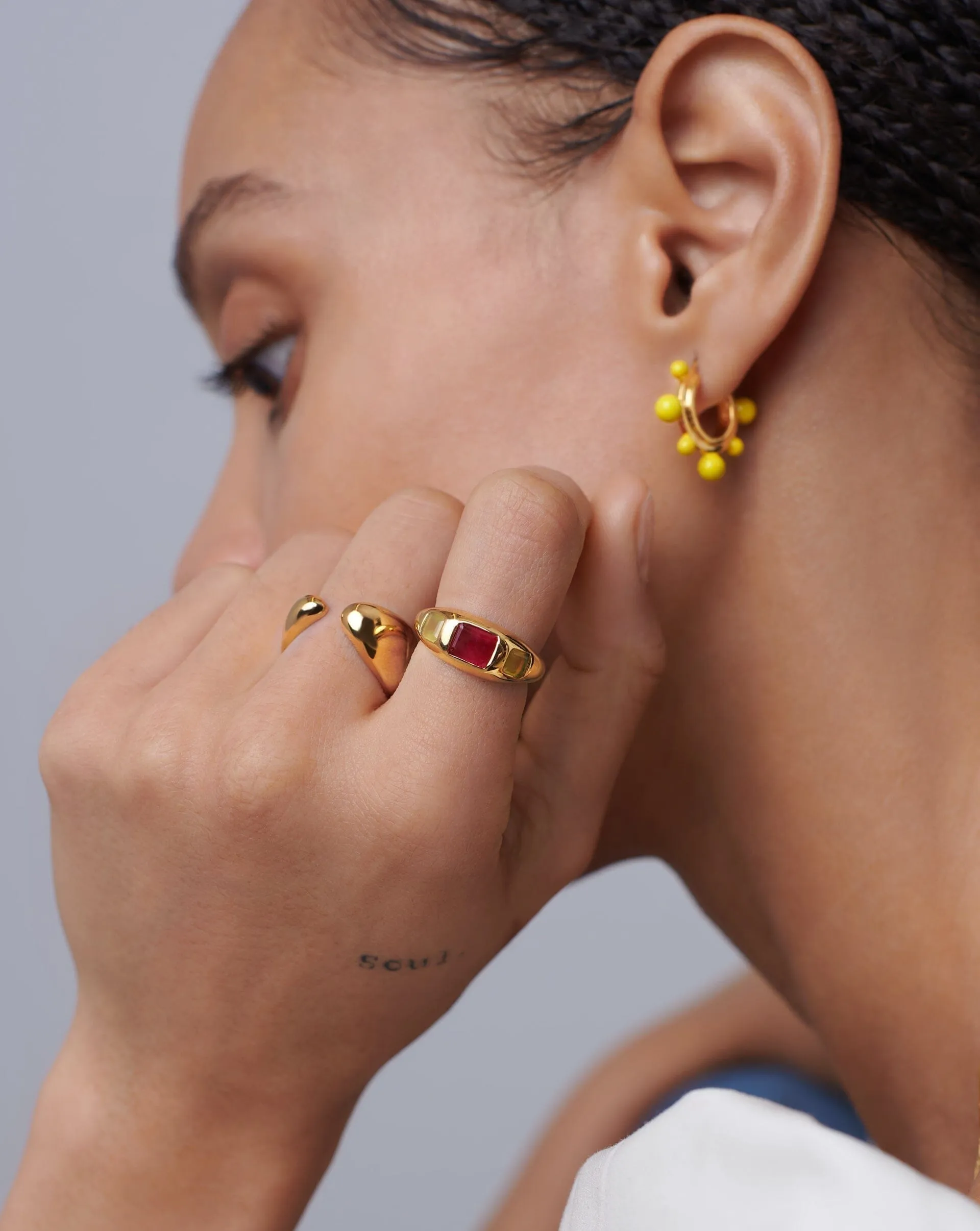 Good Vibes Triple Gemstone Statement Ring | 18ct Gold Plated/Pink Quartz & Mango Chalcedony