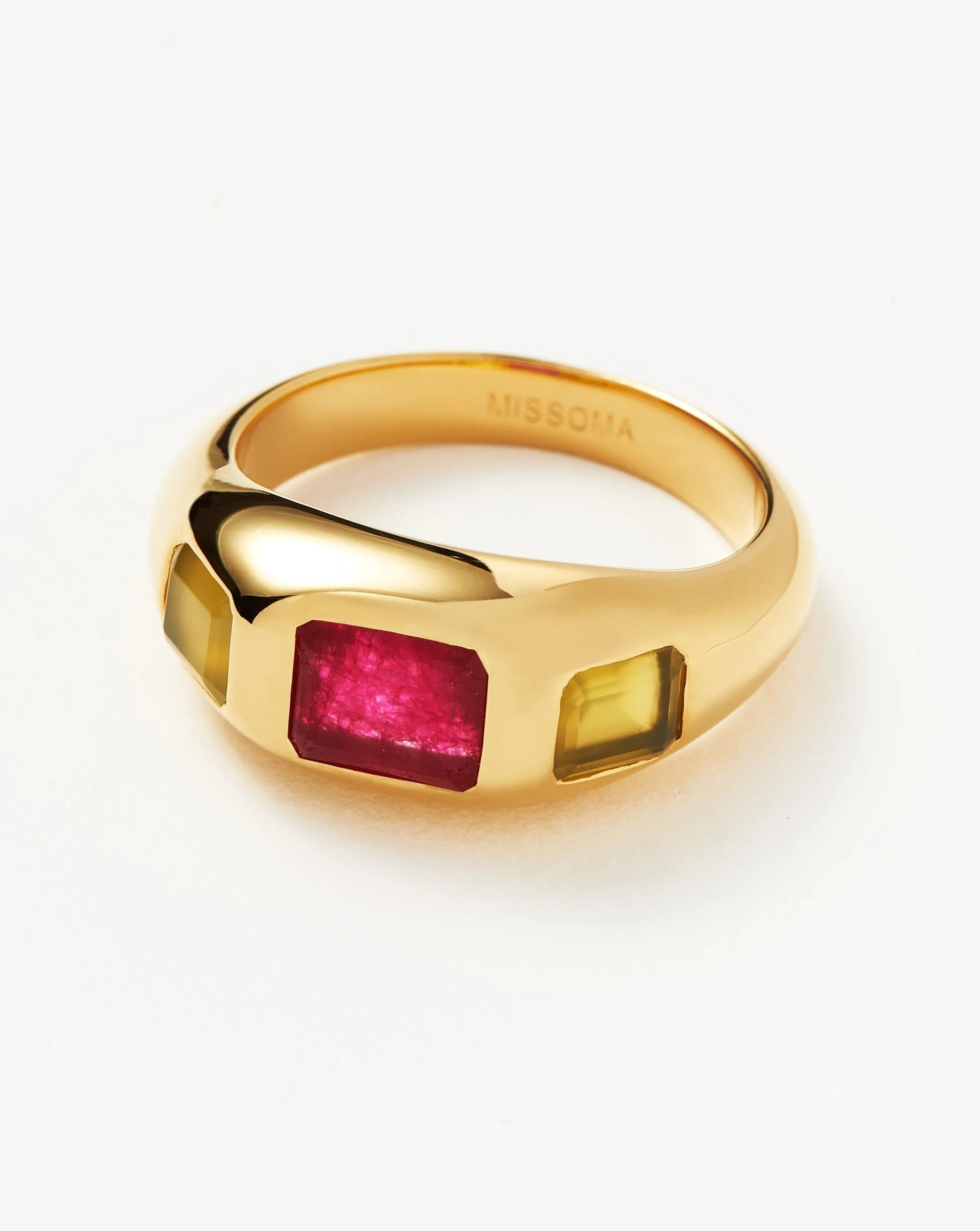 Good Vibes Triple Gemstone Statement Ring | 18ct Gold Plated/Pink Quartz & Mango Chalcedony