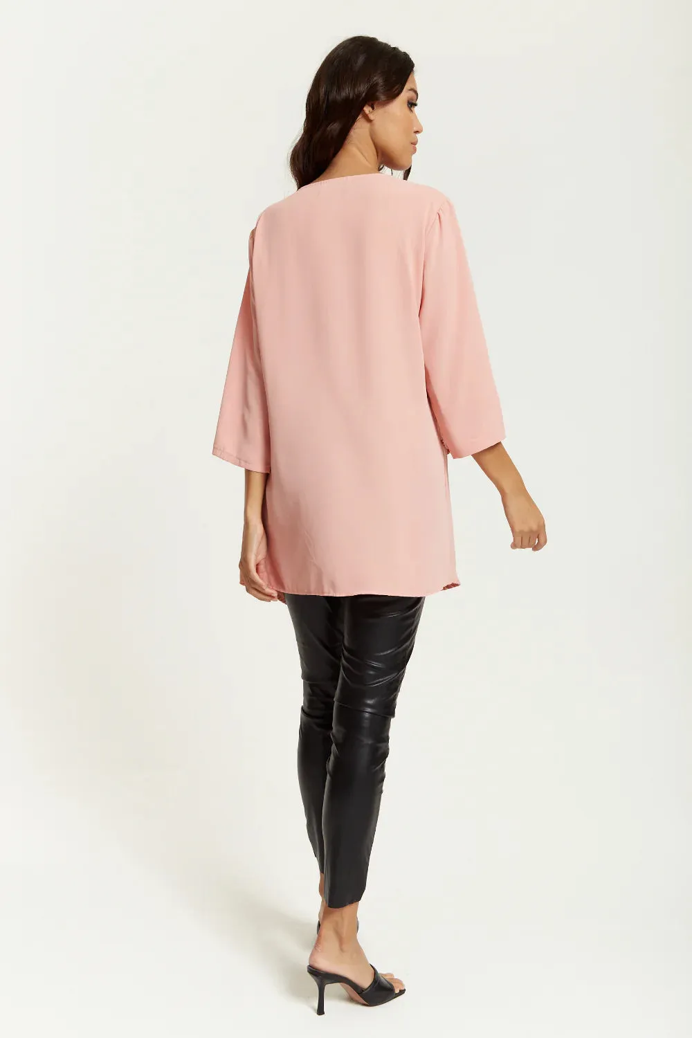 Hoxton Gal 3/4 Sleeves V Neck Oversized Layered Tunic