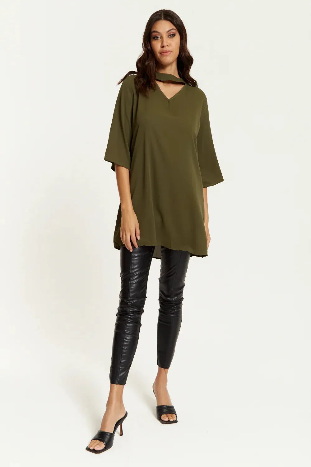 Hoxton Gal Oversized Detailed Neckline Tunic