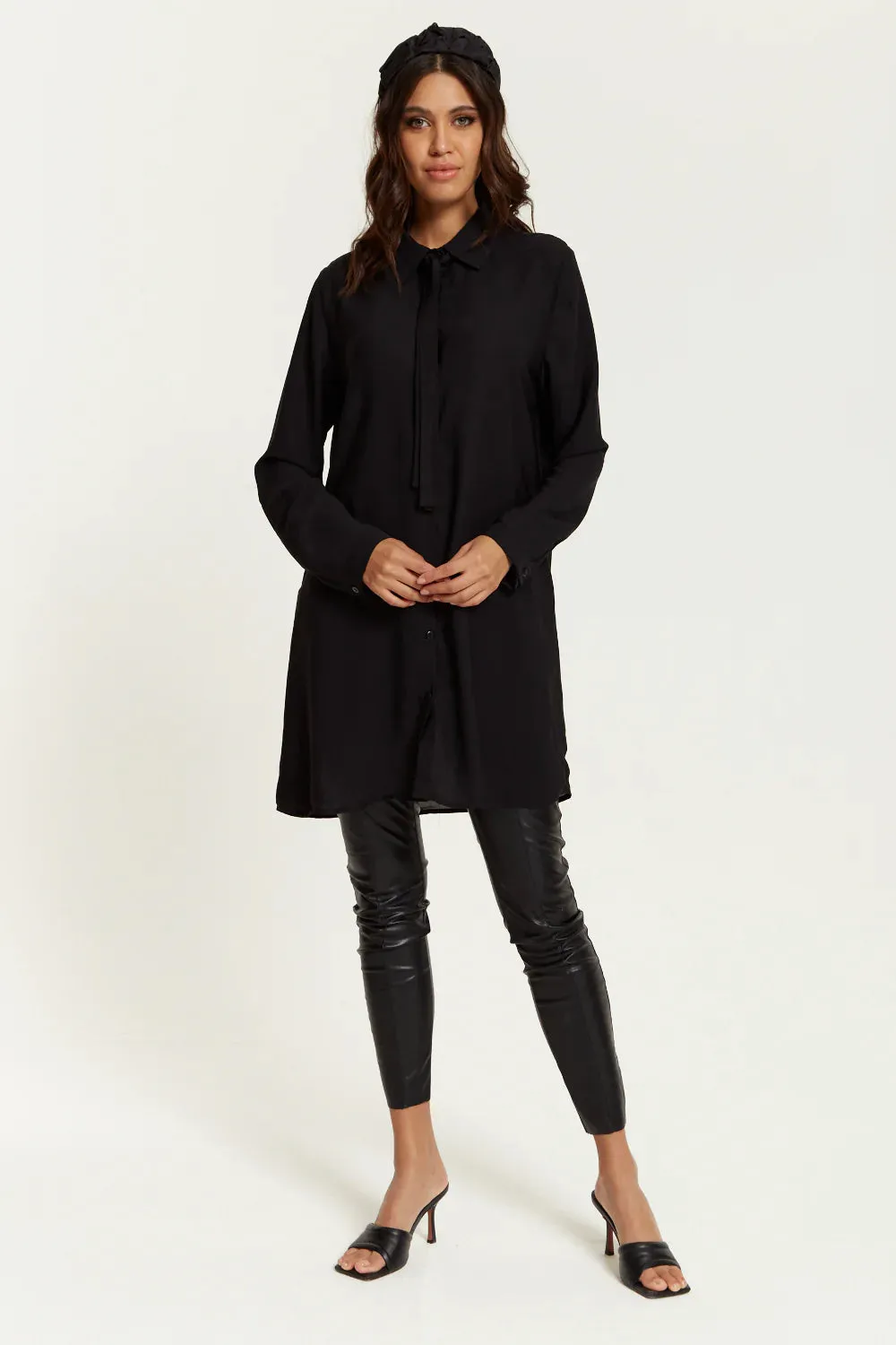 Hoxton Gal Oversized Tie Detailed Shirt Tunic