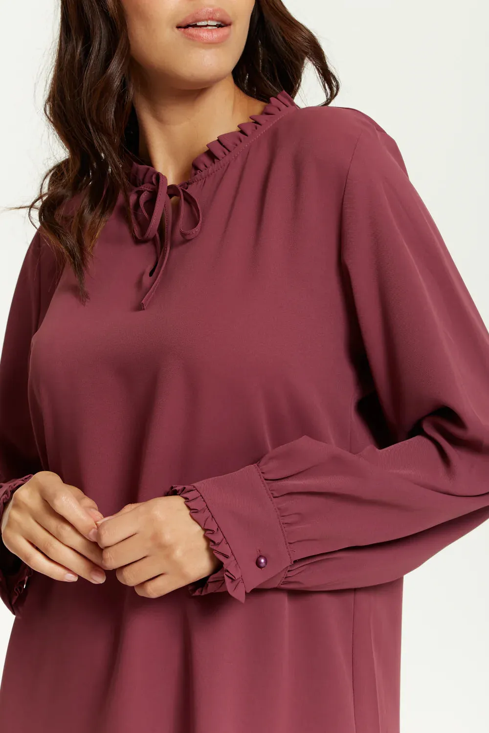 Hoxton Gal Oversized Tunic With Ruffle Neck Detail